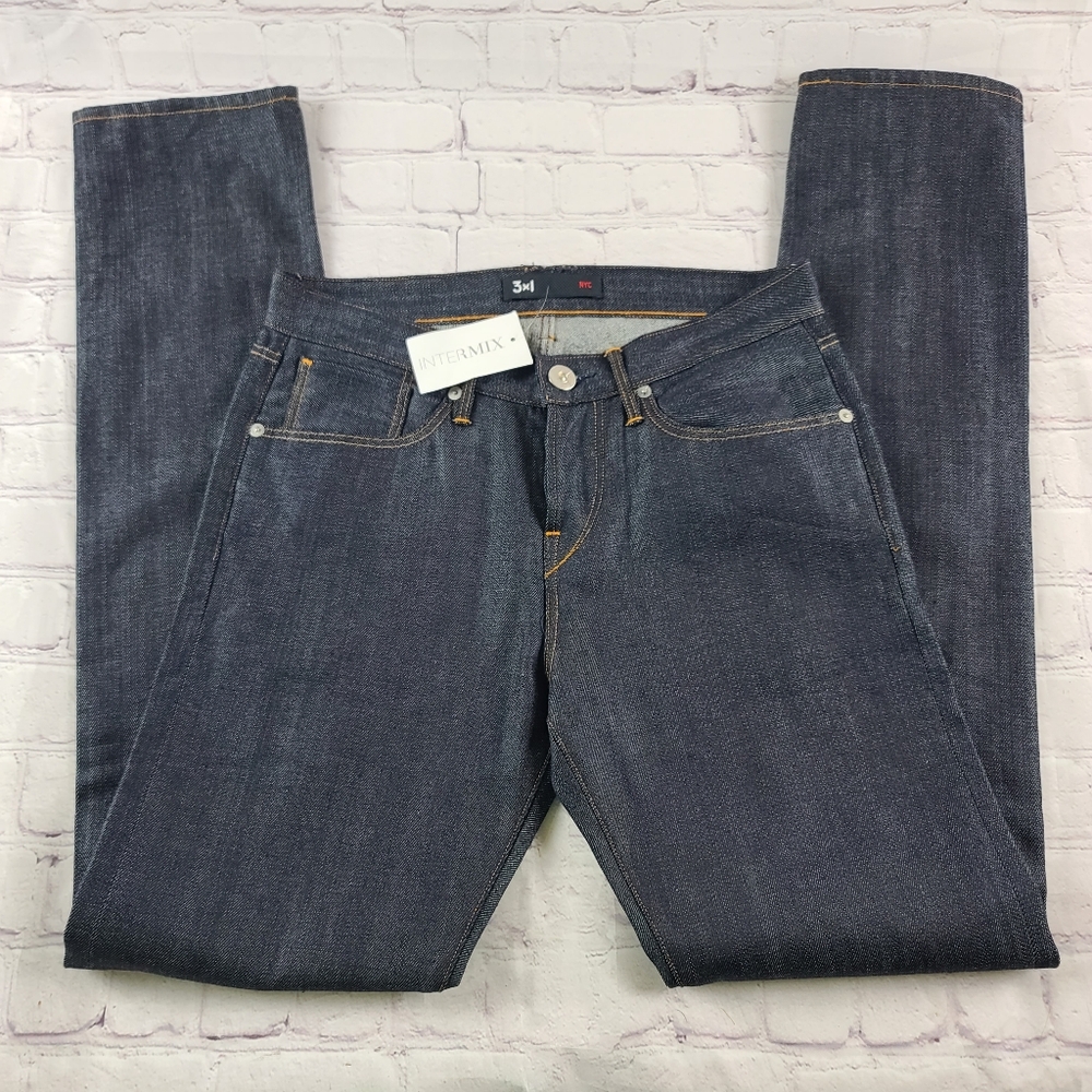 3x1 NYC Women's 25 Low Rise Rigid Denim Jeans Raw Retro Dk Wash